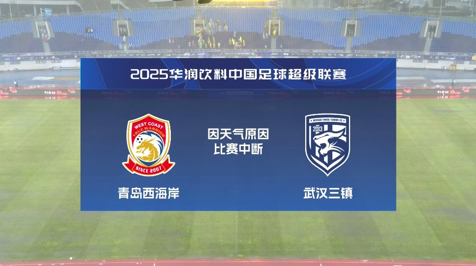比賽延期！青島西海岸vs武漢三鎮(zhèn)進行至18分鐘，因天氣中斷30分鐘