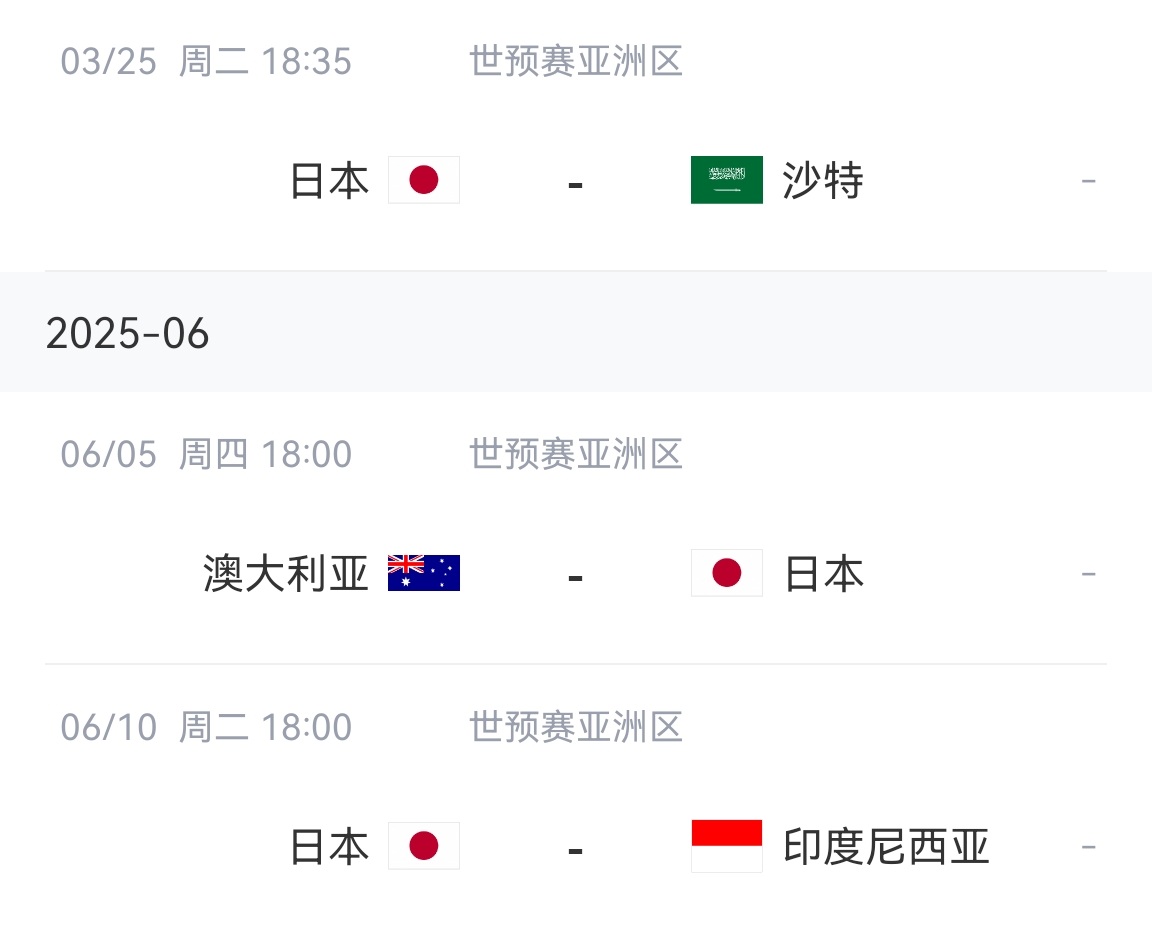 會不會放水？日本剩余賽程：主場vs沙特&印尼，客場vs澳大利亞