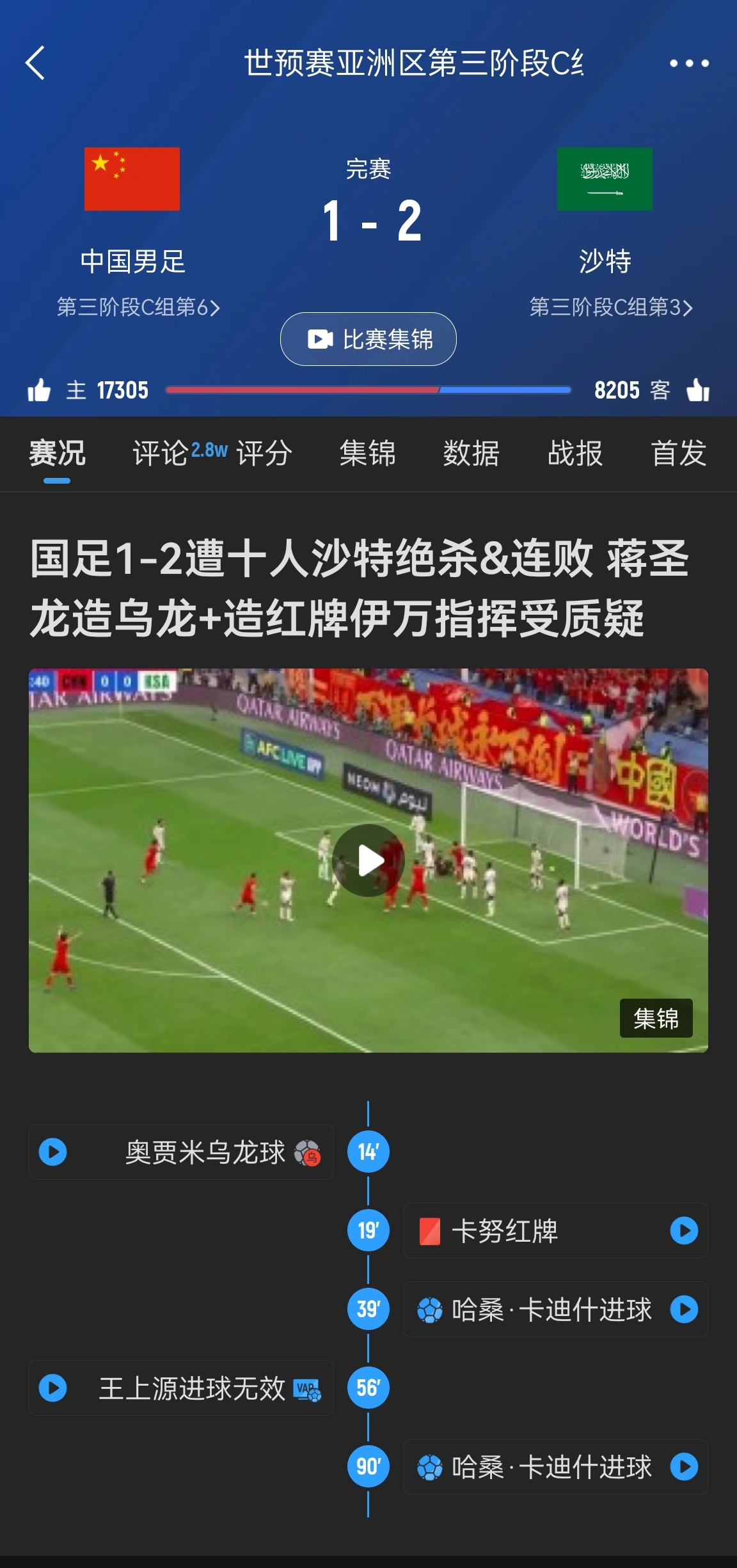 今天什么劇本？首戰(zhàn)沙特也是半場紅牌+蔣光太傷退，最后國足被翻